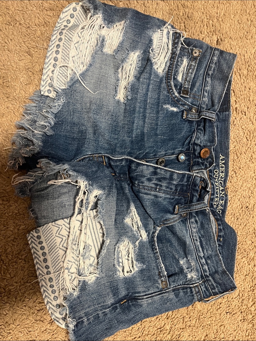 American Eagle Outfitters  Medium Blue Embroidered Waist Denim Shorts